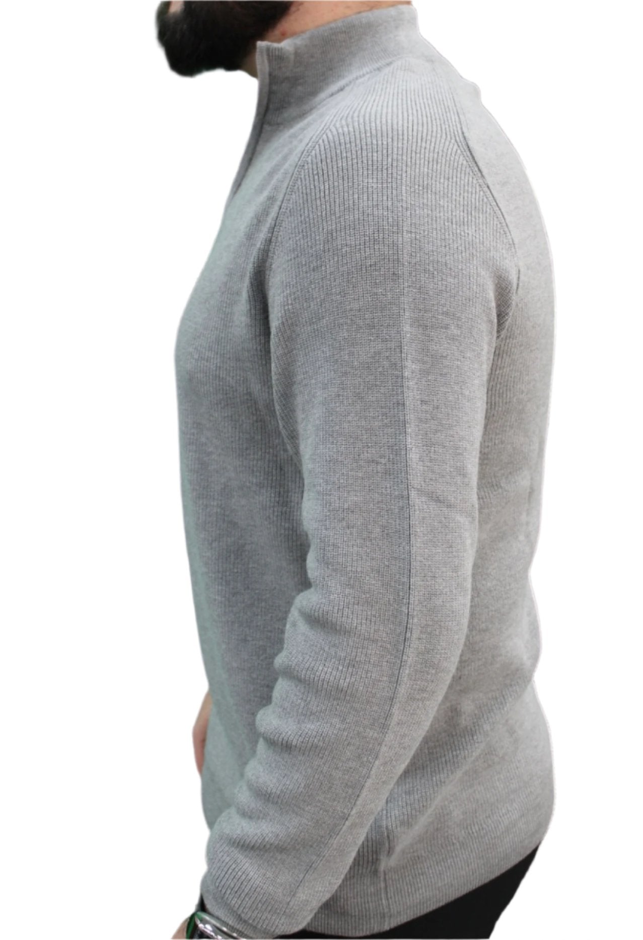 Gray - Wool- Quarter Zipper,  Essential  Sweater