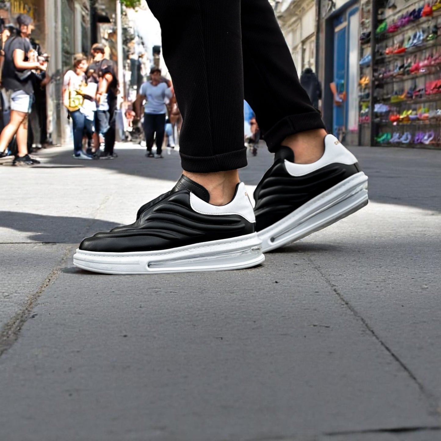 Uniquely Detailed Contrasted Black and White - Height Increase - Men Sneakers - 2990