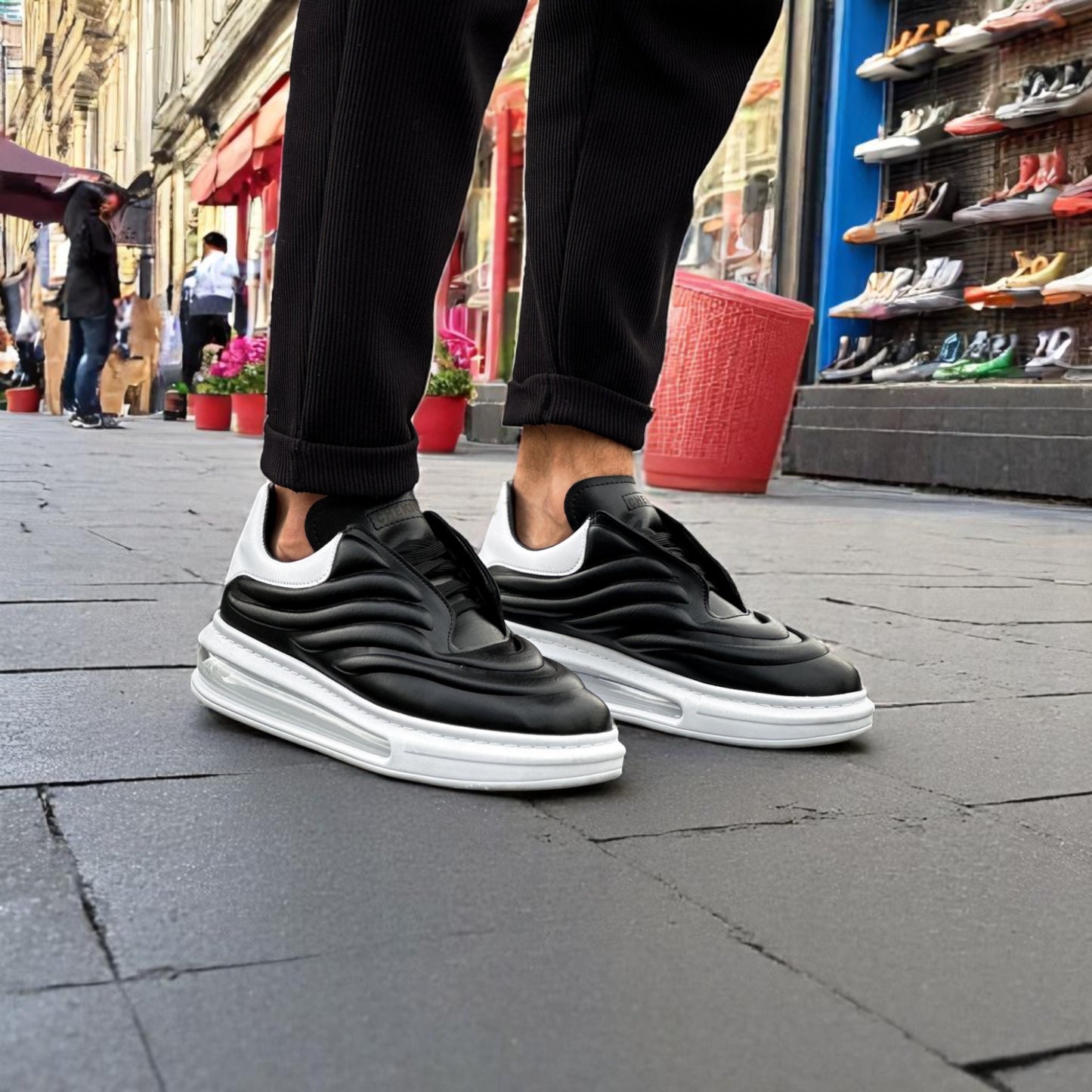 Uniquely Detailed Contrasted Black and White - Height Increase - Men Sneakers - 2990