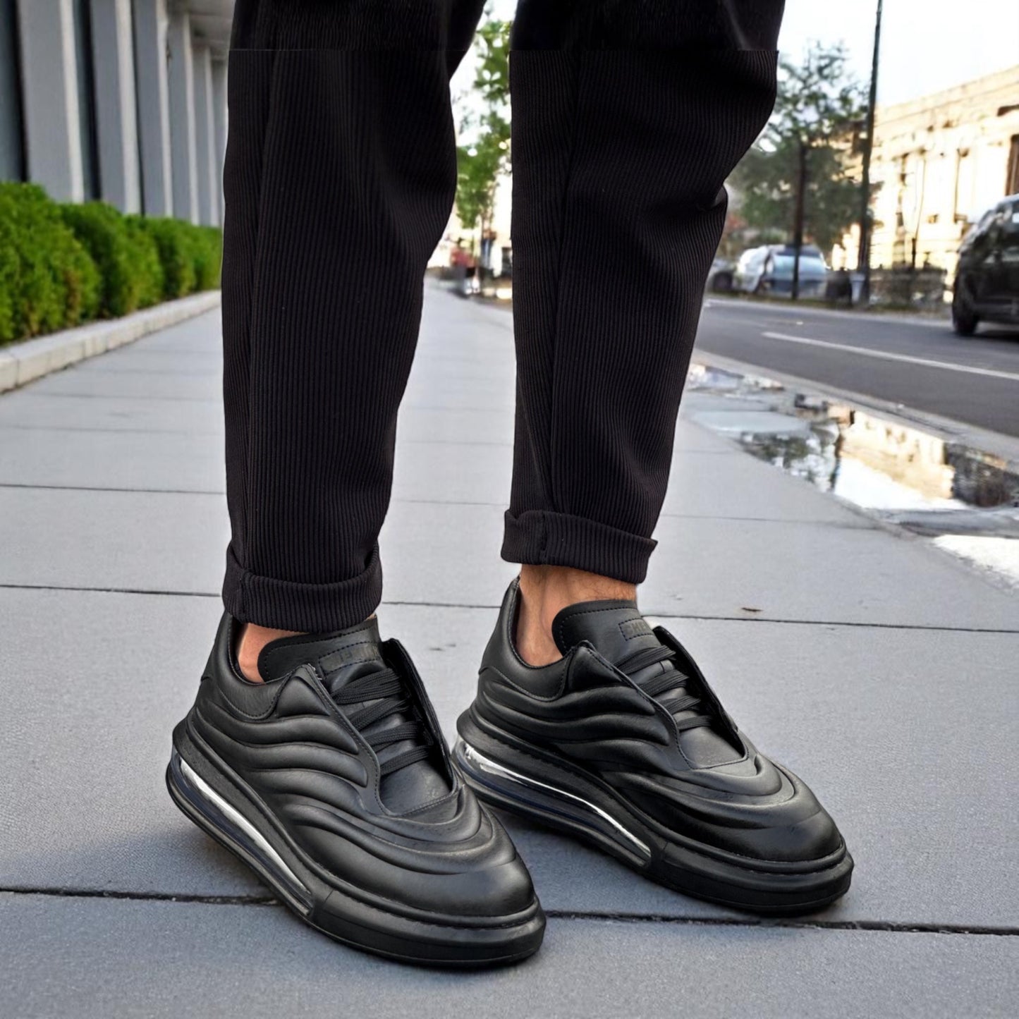 Modern Glossy Black - Height Increase - Men Sneakers -2770