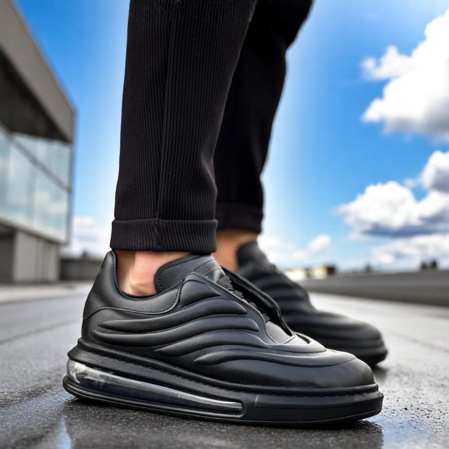 Modern Glossy Black - Height Increase - Men Sneakers -2770