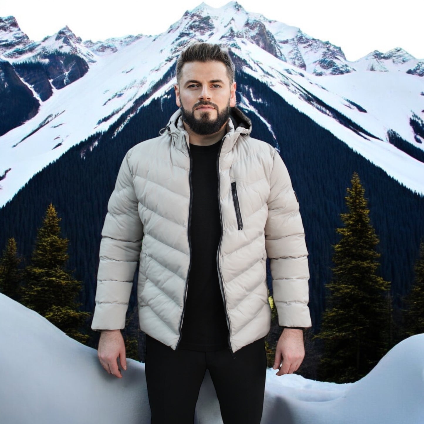 Puffy Off-White-Light-Winter Jacket with Detachable Hat