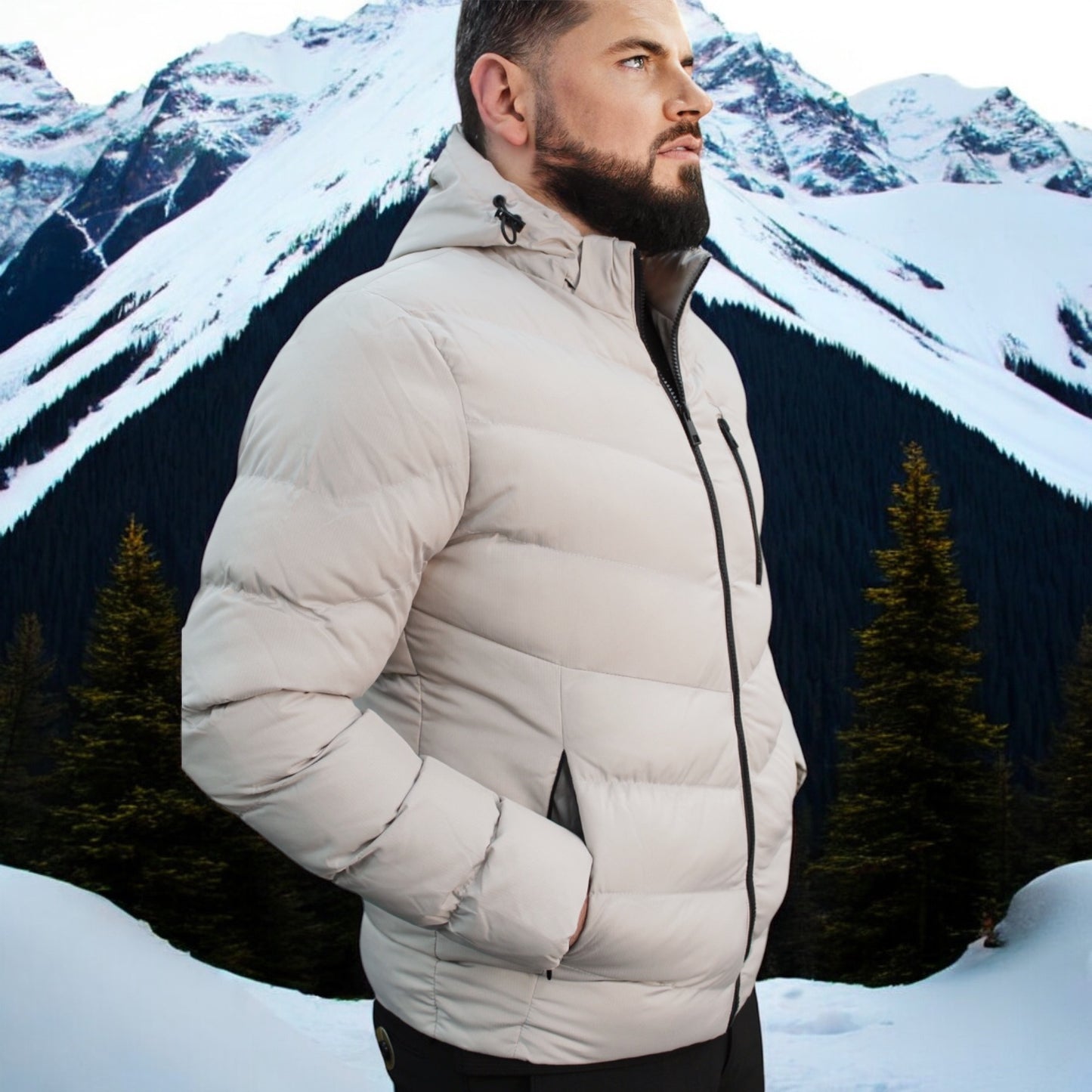 Puffy Off-White-Light-Winter Jacket with Detachable Hat