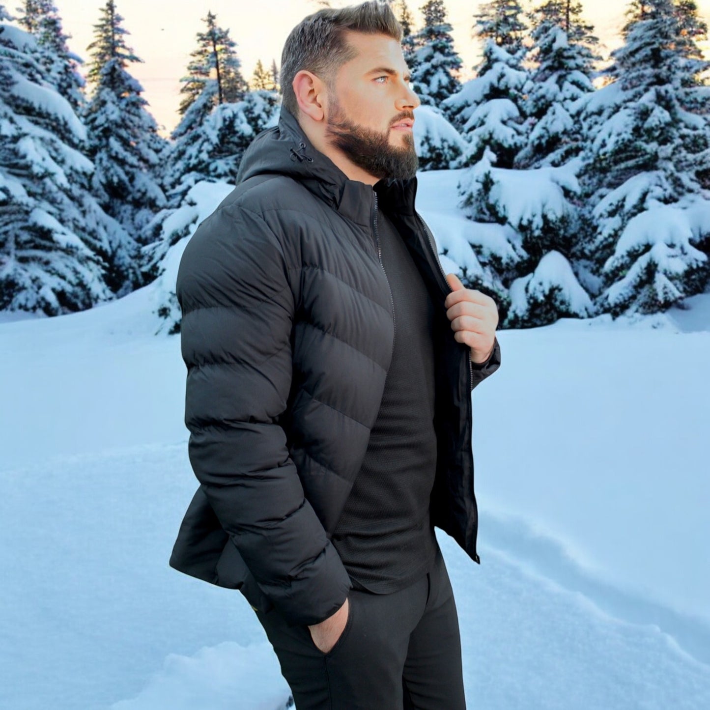Puffy -Black -Winter Jacket with Detachable Hat