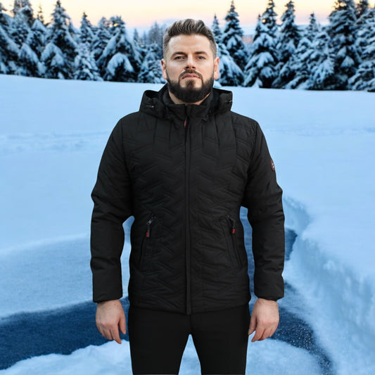 Quilted  -Black  -Winter Jacket with Detachable Hat