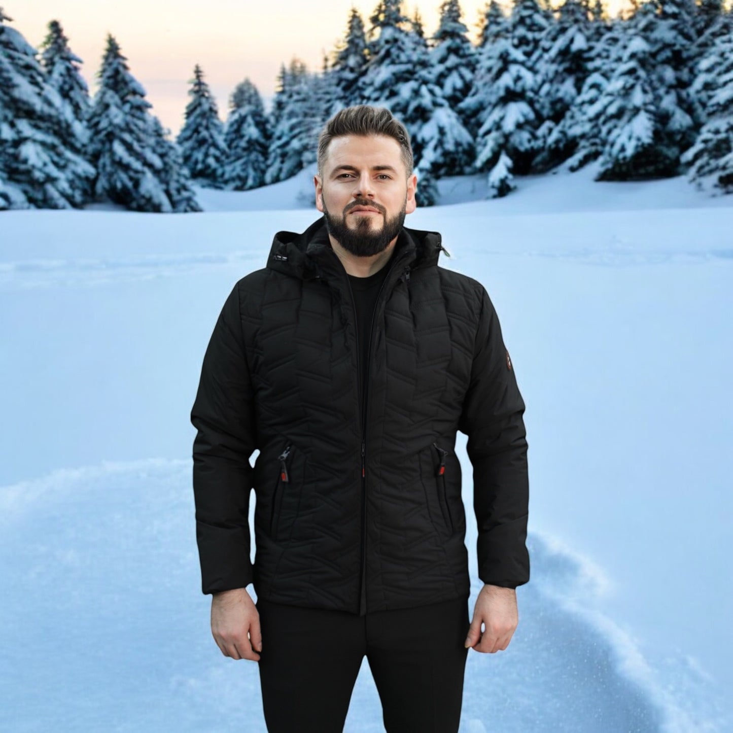 Quilted  -Black  -Winter Jacket with Detachable Hat