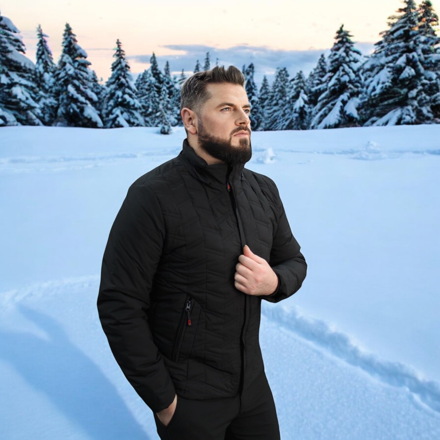 Quilted  -Black  -Winter Jacket with Detachable Hat