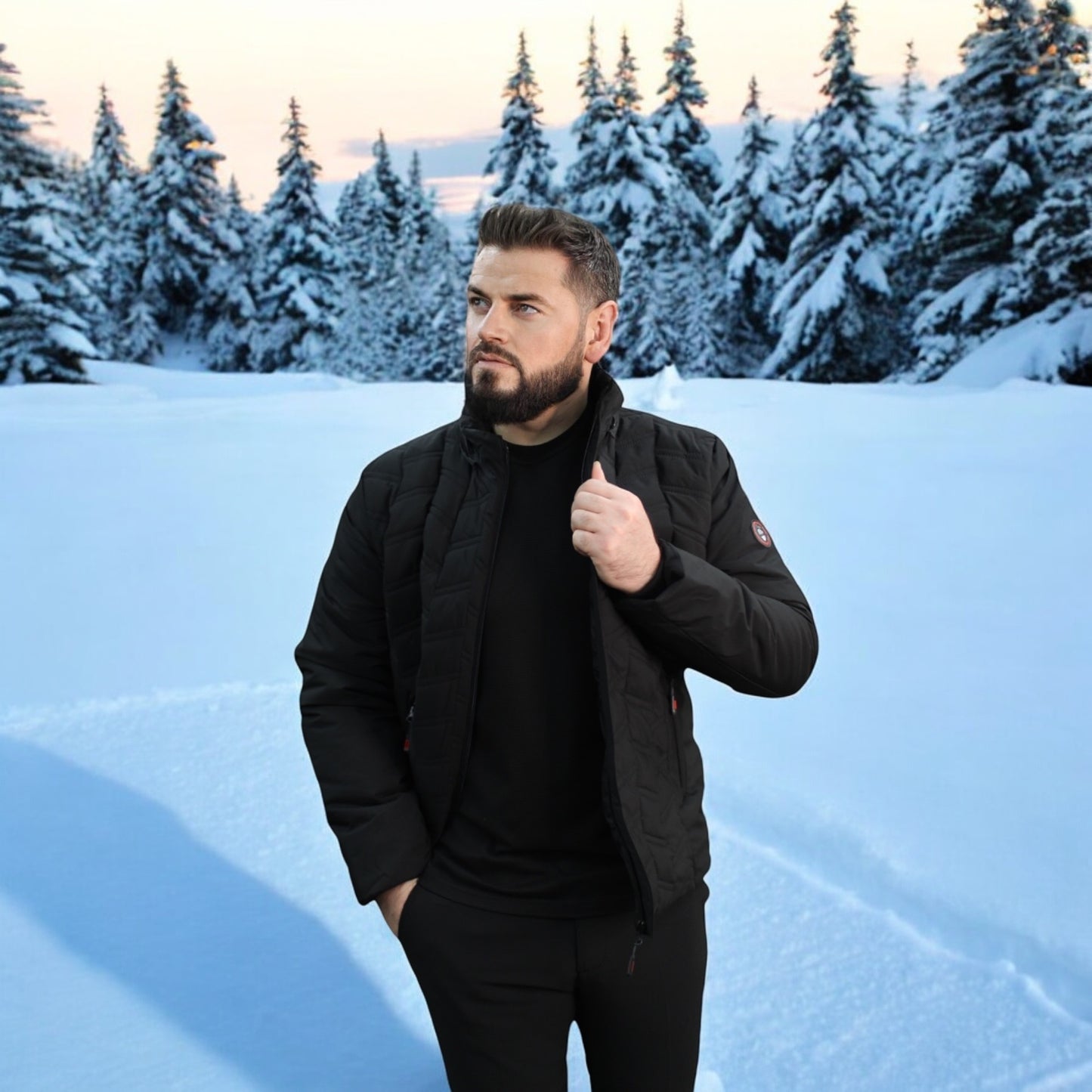 Quilted  -Black  -Winter Jacket with Detachable Hat