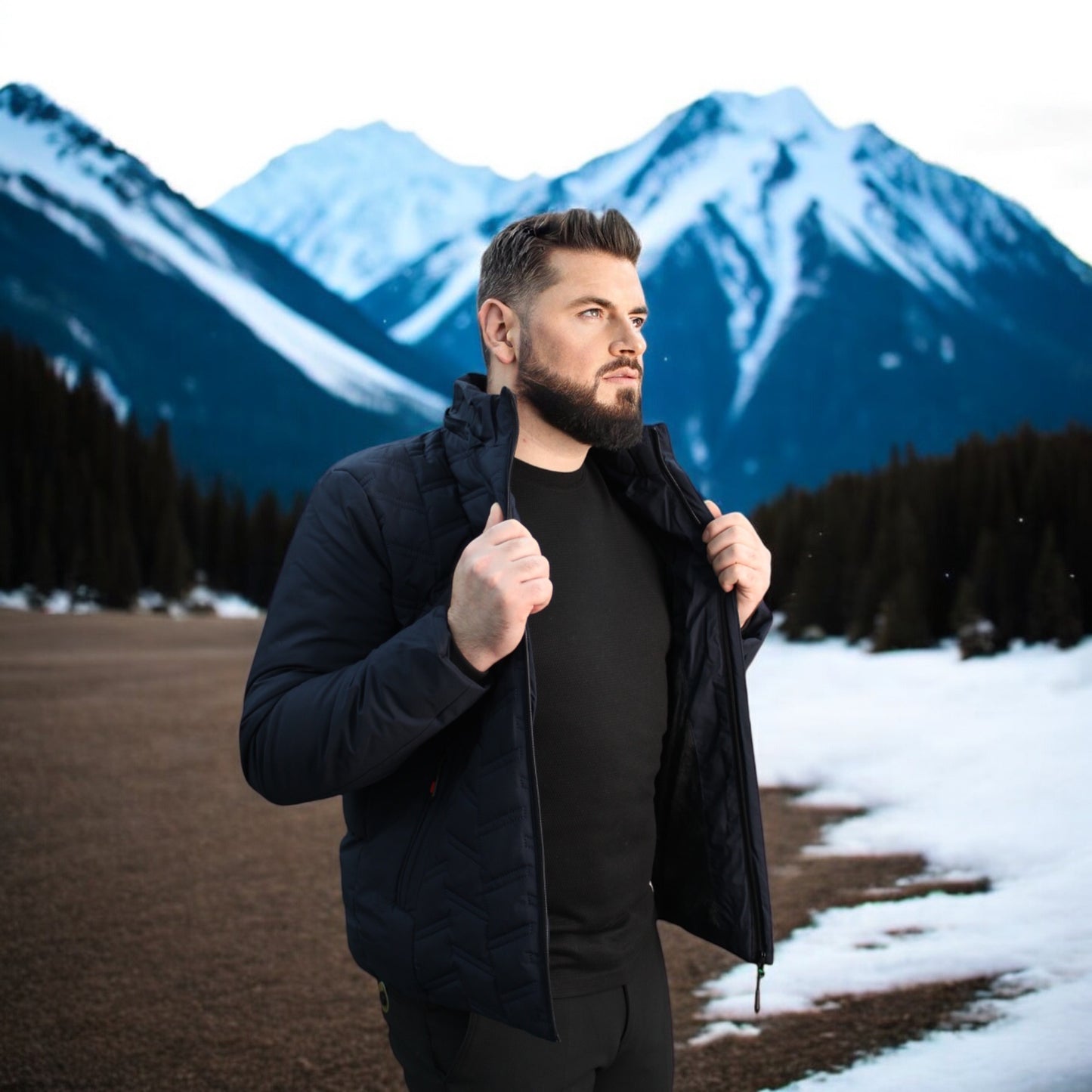 Quilted  -Dark Navy  -Winter Jacket with Detachable Hat