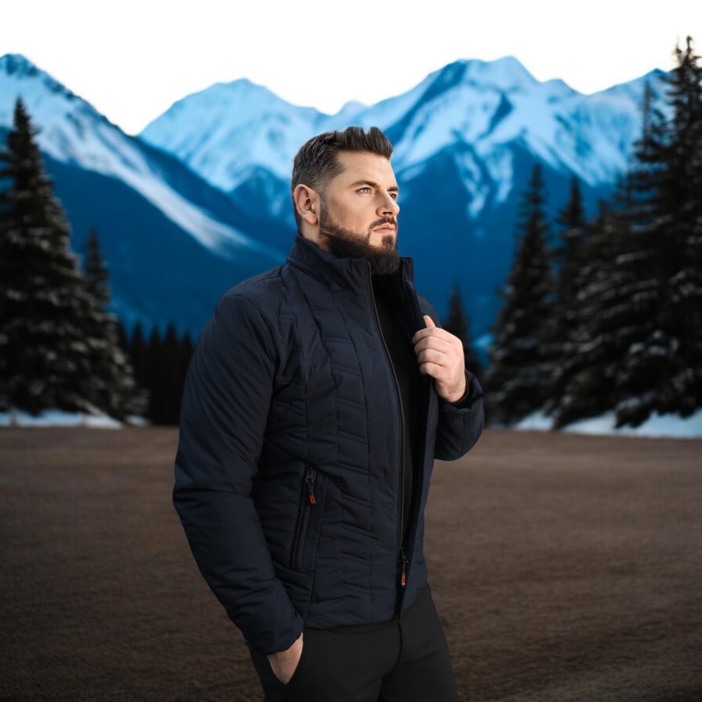 Quilted  -Dark Navy  -Winter Jacket with Detachable Hat