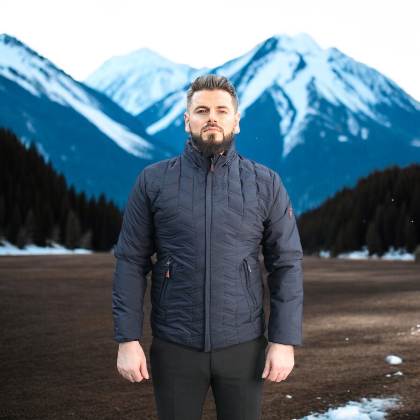 Quilted  -Dark Navy  -Winter Jacket with Detachable Hat