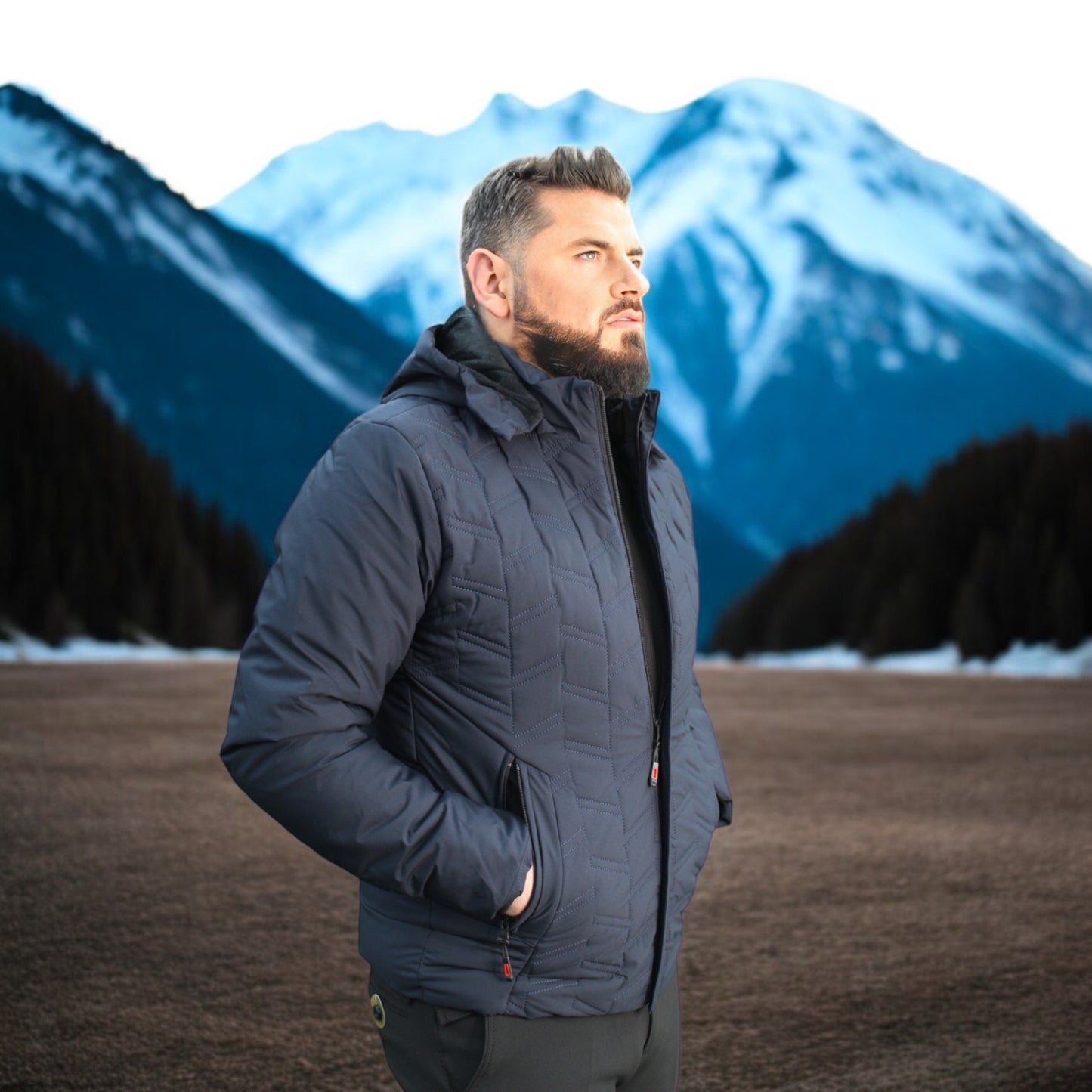 Quilted  -Dark Navy  -Winter Jacket with Detachable Hat