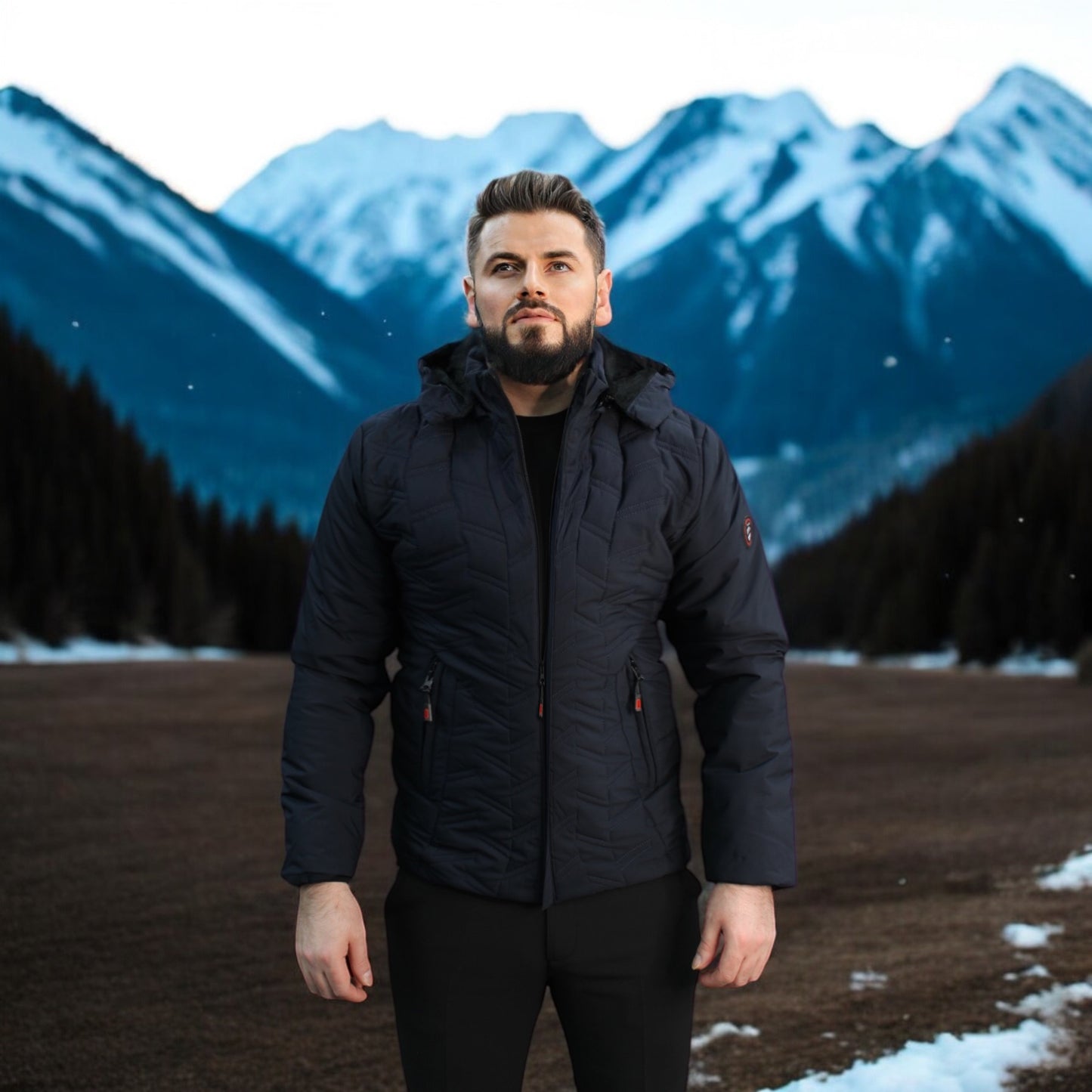 Quilted  -Dark Navy  -Winter Jacket with Detachable Hat