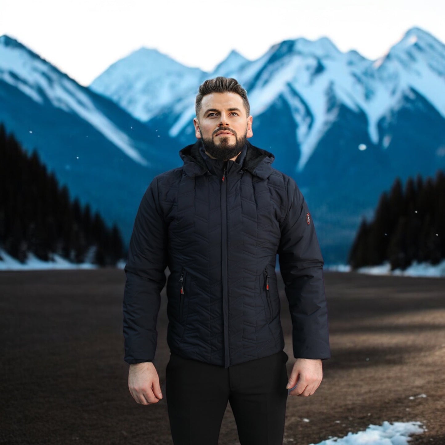 Quilted  -Dark Navy  -Winter Jacket with Detachable Hat
