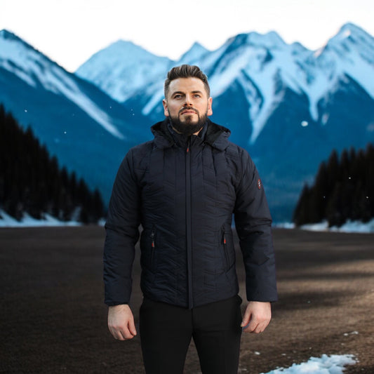 Quilted  -Dark Navy  -Winter Jacket with Detachable Hat