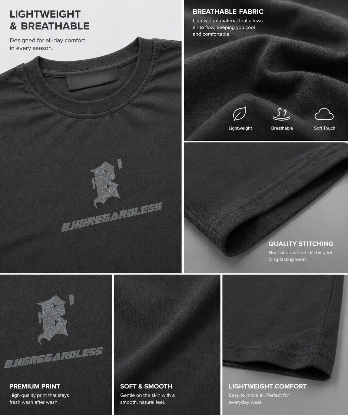 Comfortable  Summer T-Shirt- Black