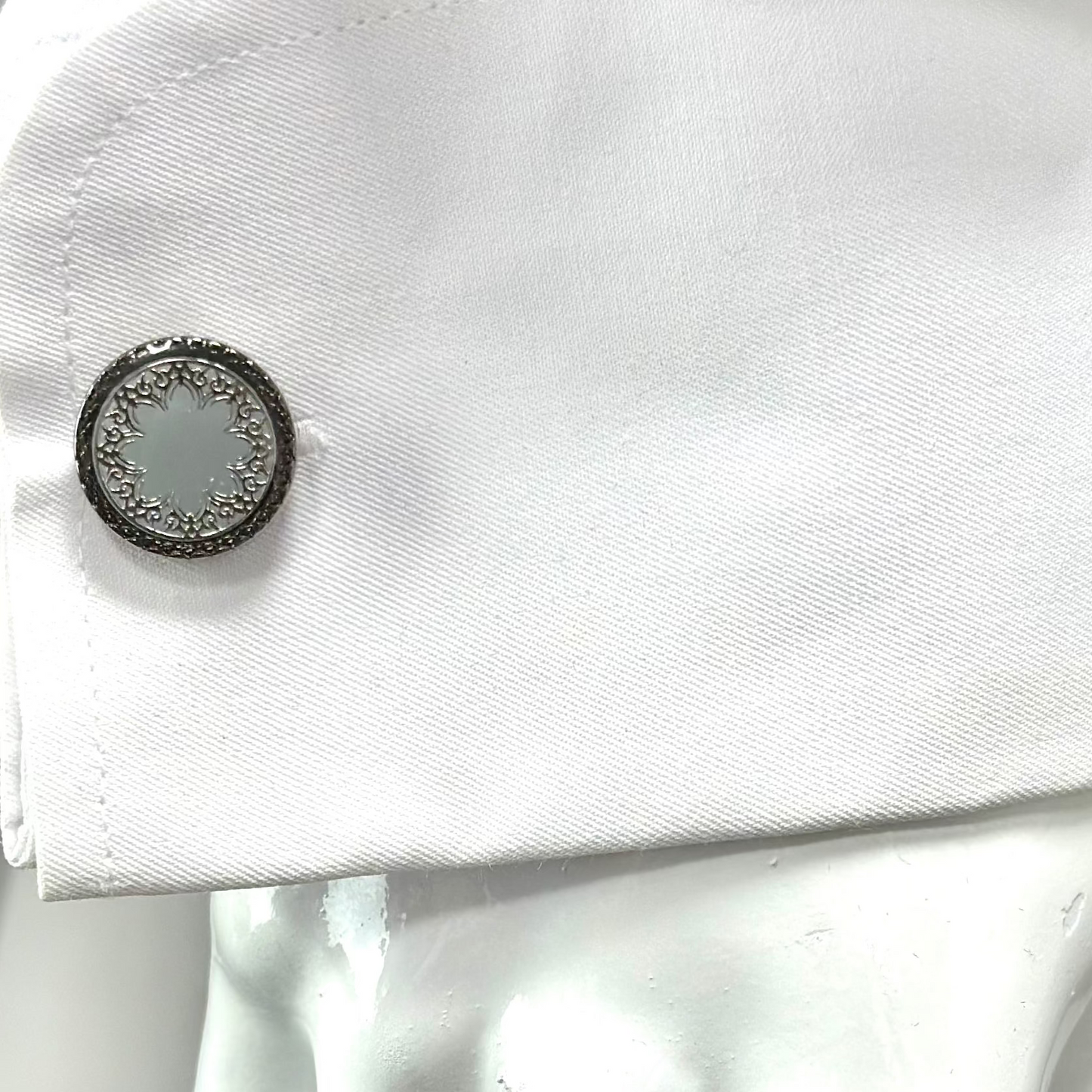 Chrome Round Istanbul Fashion Cufflinks - Gray Interior with Beautiful Details -1