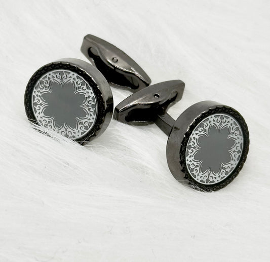 Chrome Round Istanbul Fashion Cufflinks - Gray Interior with Beautiful Details -1
