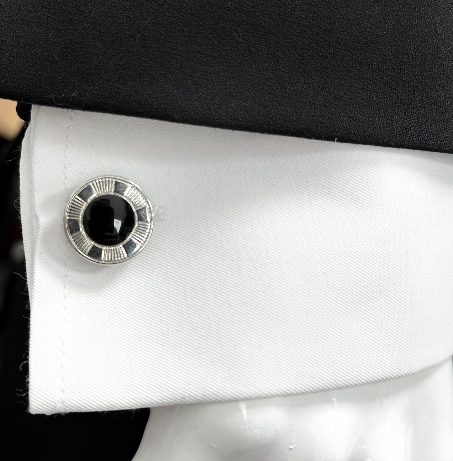 Round Istanbul Fashion Cufflinks - Stainless Steel Exterior with Black interior- 7