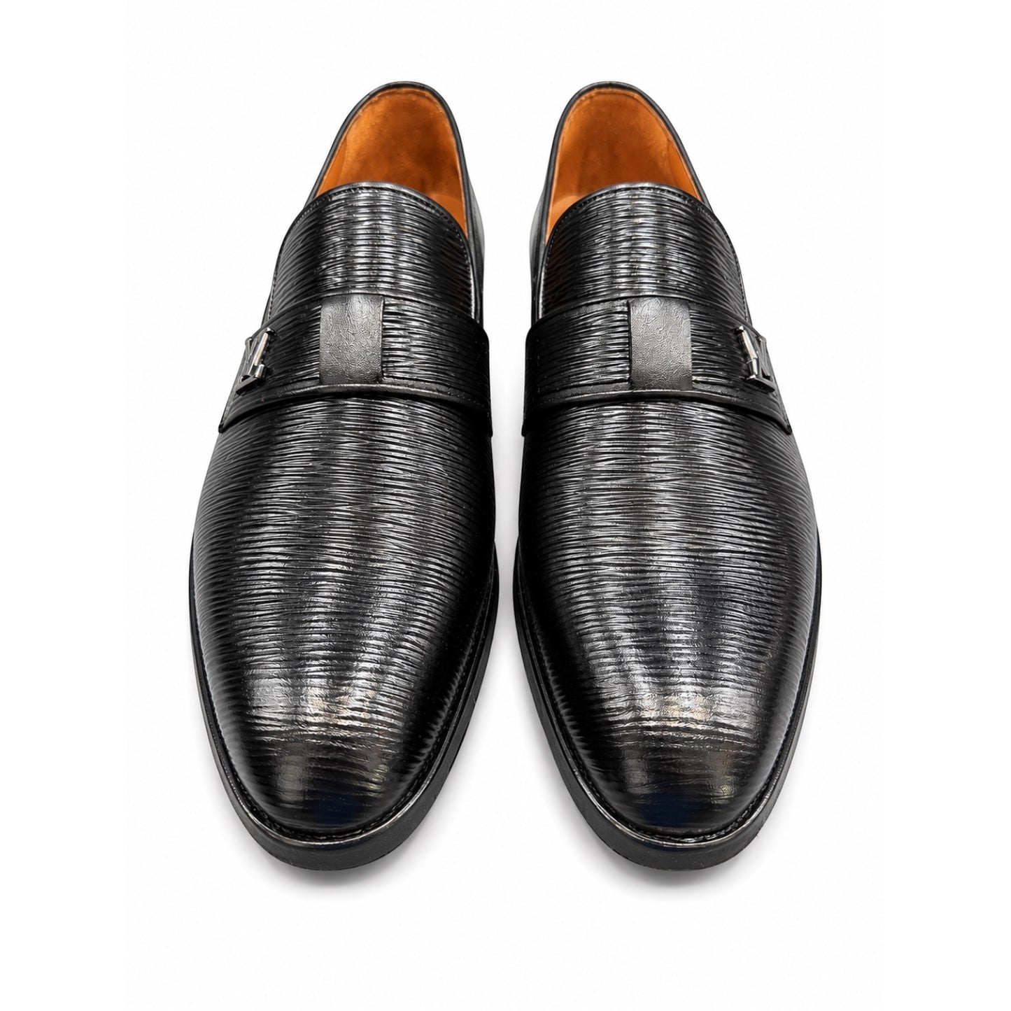 Premium Turkish Leather -  Black IF. Shoes Luxury Detailed Leather with  Silver Hardware- 7735