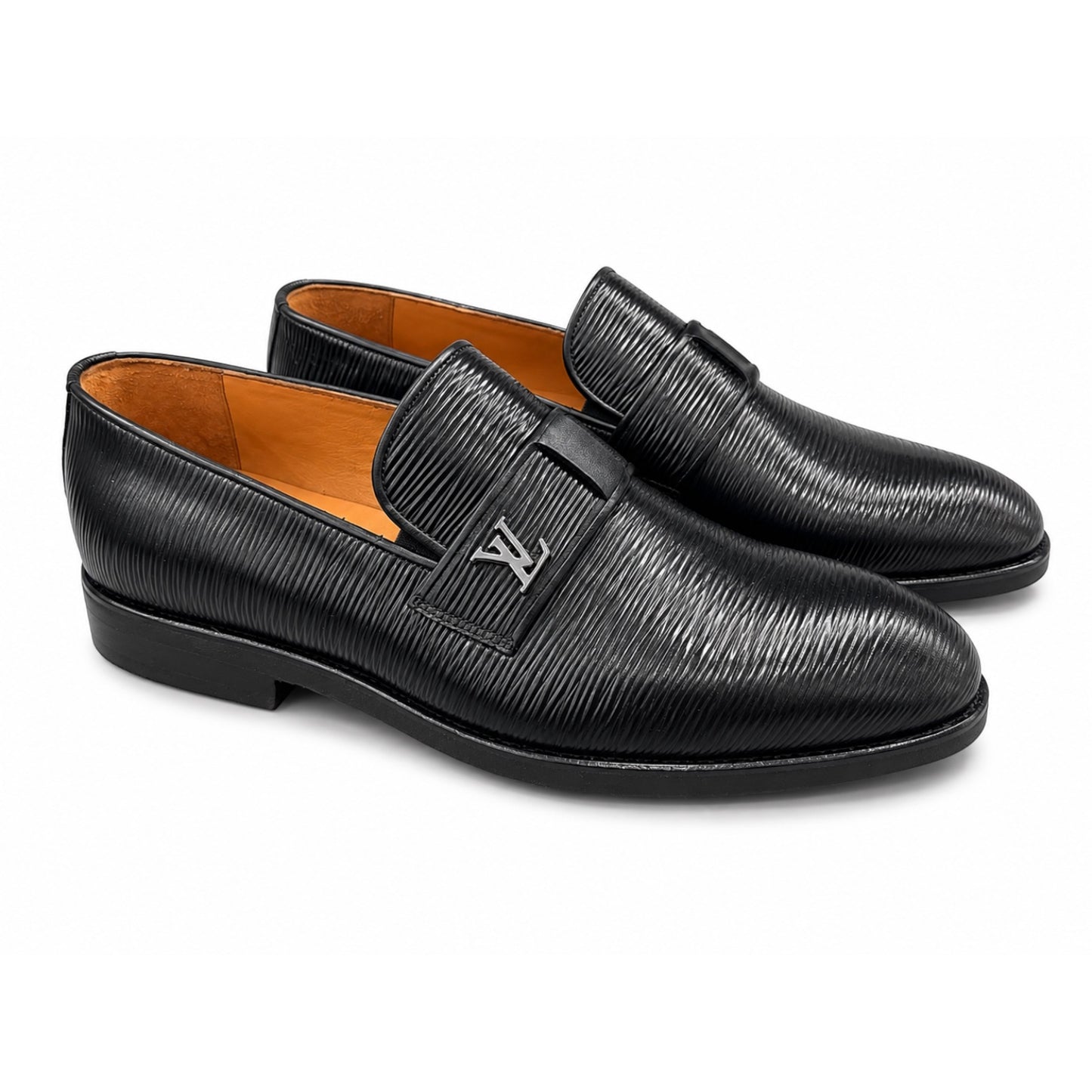 Premium Turkish Leather -  Black IF. Shoes Luxury Detailed Leather with  Silver Hardware- 7735