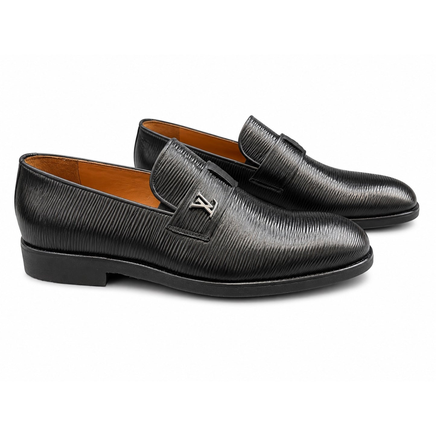 Premium Turkish Leather -  Black IF. Shoes Luxury Detailed Leather with  Silver Hardware- 7735