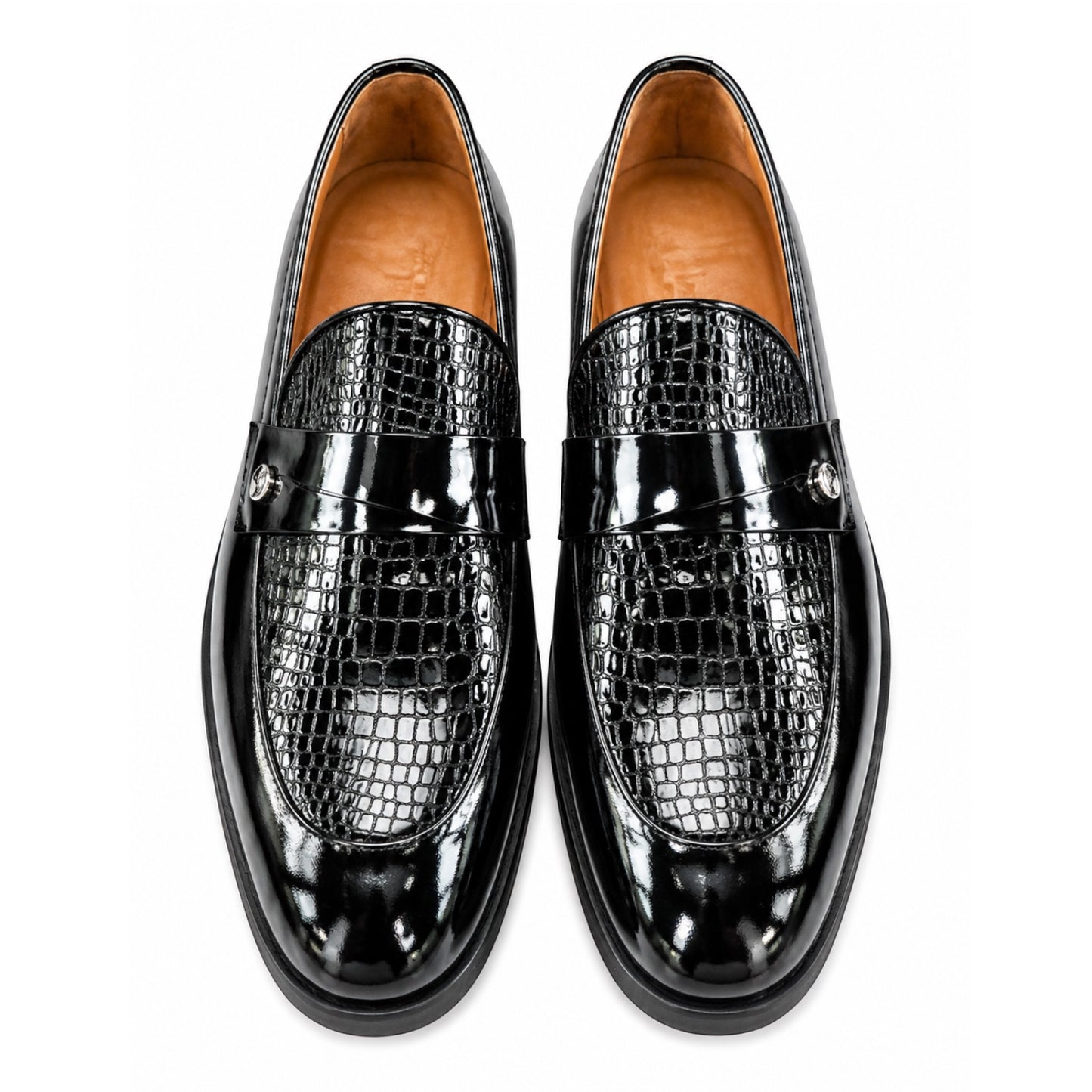 Premium Turkish Leather -  Black Glossy  IF. Shoes Luxury Detailed Leather - 7717