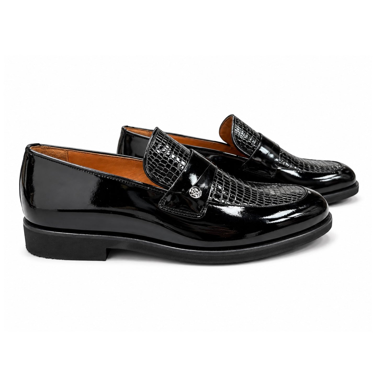 Premium Turkish Leather -  Black Glossy  IF. Shoes Luxury Detailed Leather - 7717
