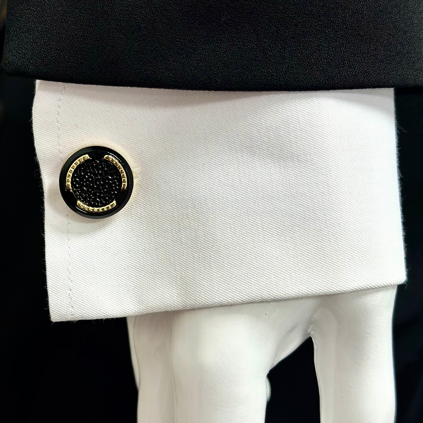 Round Istanbul Fashion Cufflinks - Gold and Dark Black Textured Interior  - 12
