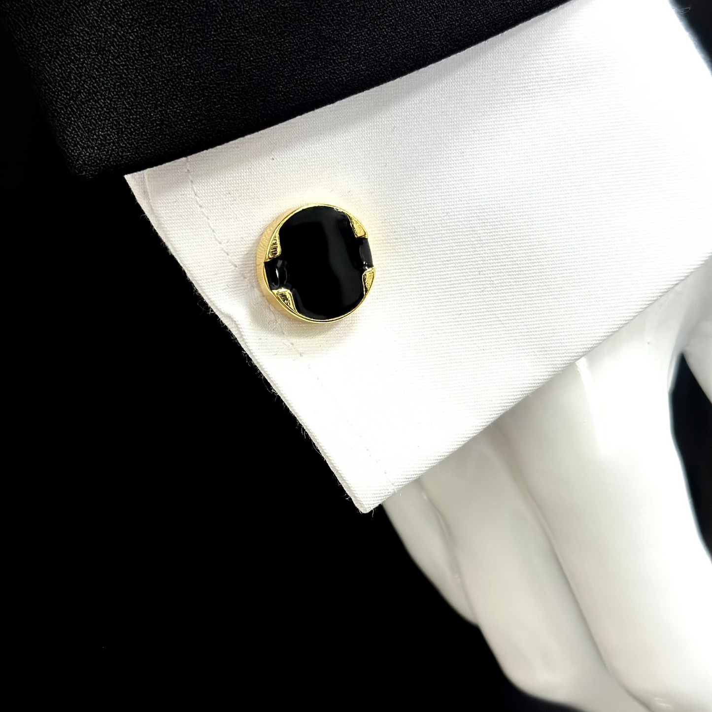 Round Istanbul Fashion Cufflinks - Gold and Dark Black Shiny Finish  - 13