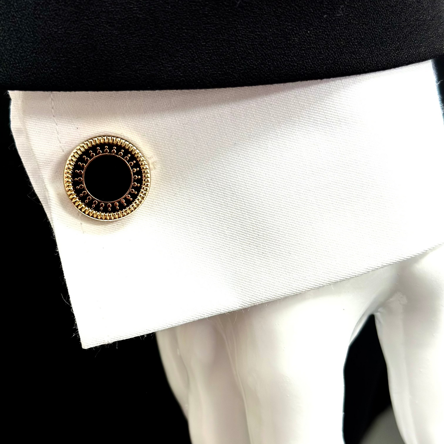 Round Istanbul Fashion Cufflinks -Black with Gold and Rose Gold Mixed in Luxury Details - 16