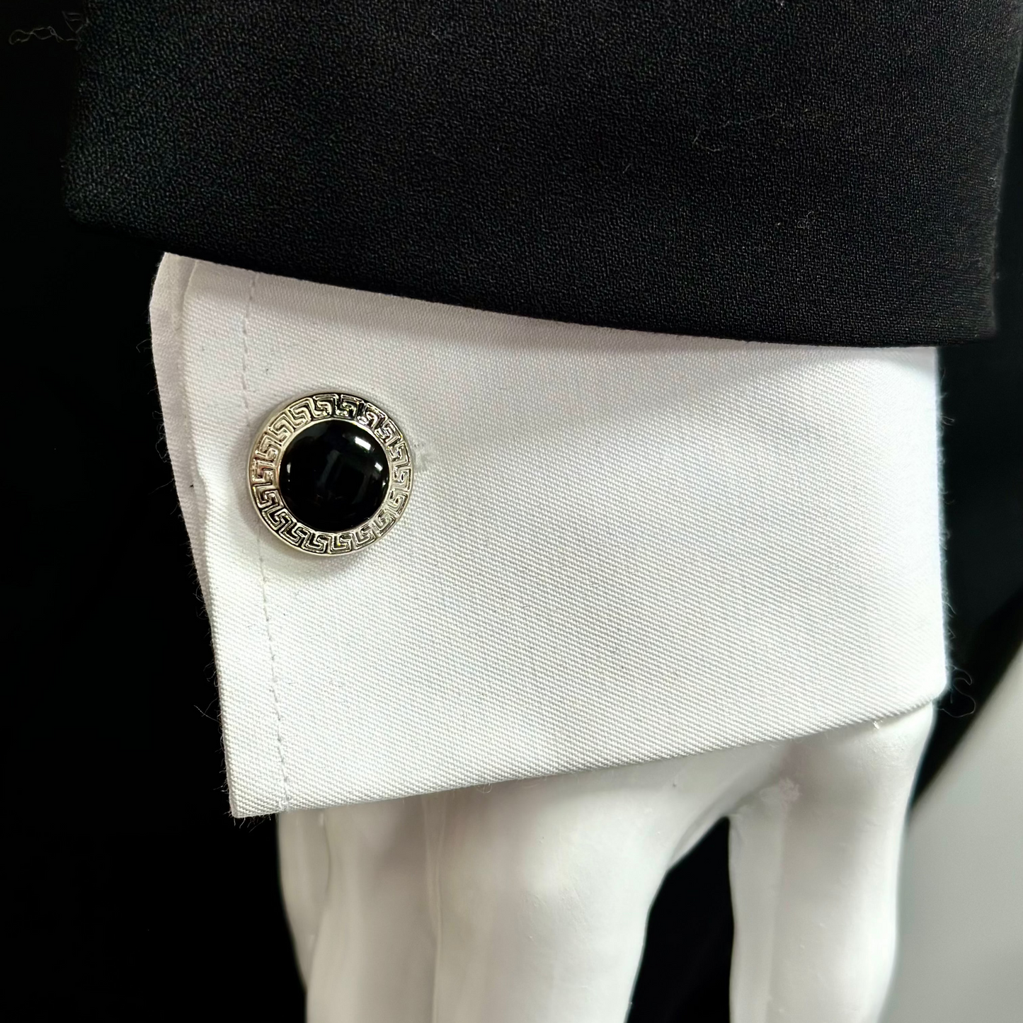 Round Istanbul Fashion Cufflinks  Detailed Silver and Black Details - 17