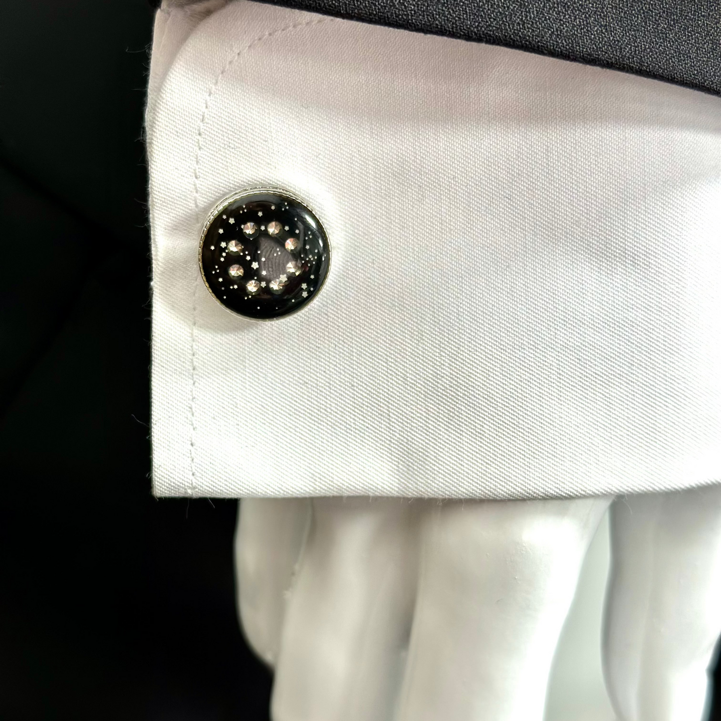 Bold Round  Round Istanbul Fashion Cufflinks  Detailed with  Silver, Diamonds and Black Interior- 25