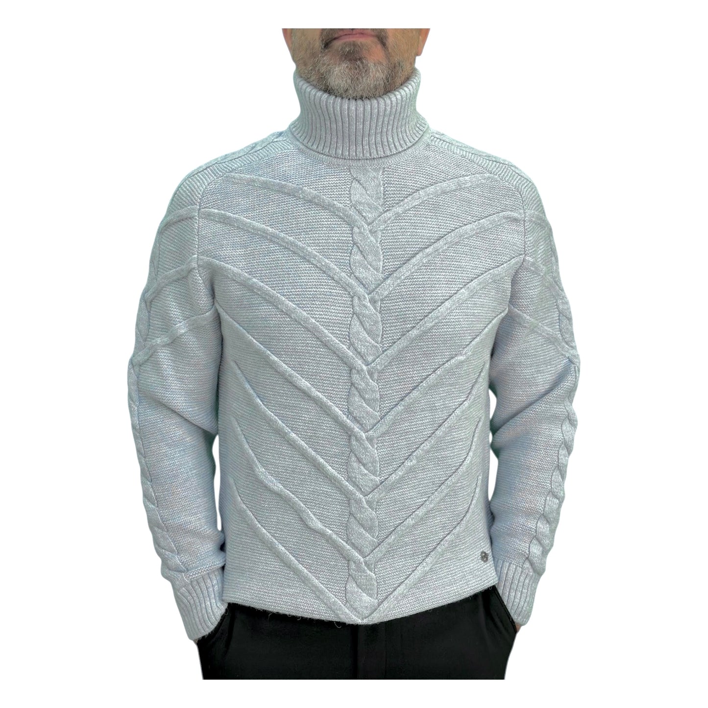 Lightest Blue  Men's Chunky Turtleneck Sweater -100% Real  Wool