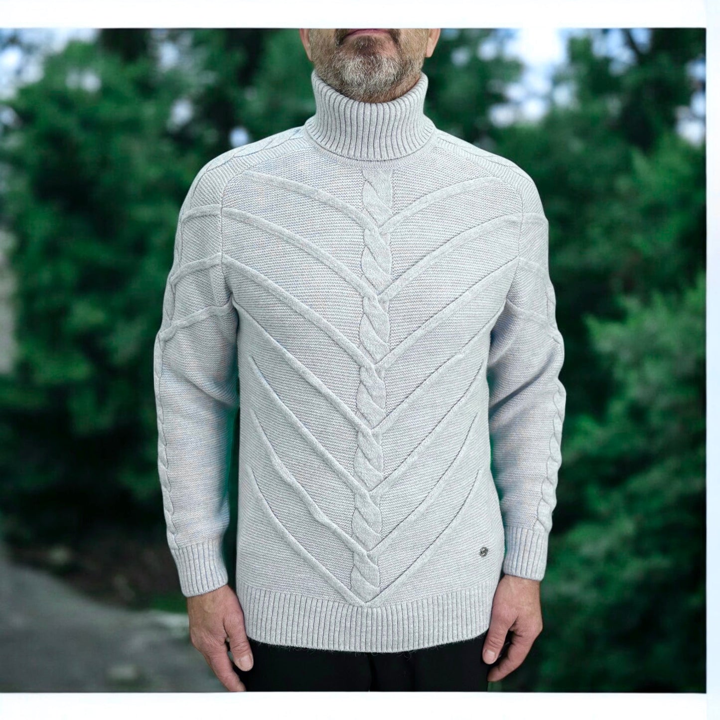 Lightest Blue  Men's Chunky Turtleneck Sweater -100% Real  Wool