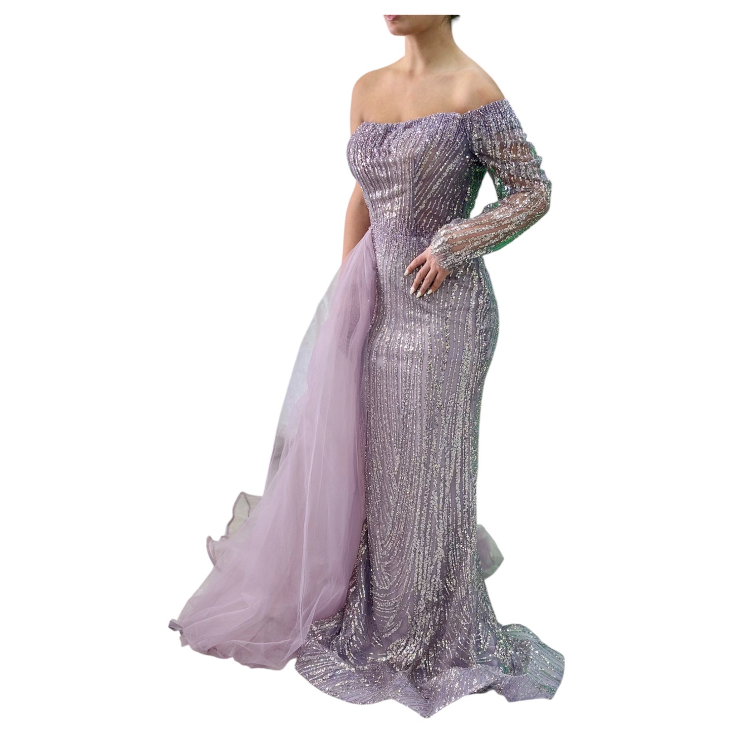 Dusty Purple  Elegant Long Dress-One Shoulder Detailed with Beautiful Crystals and Sequins