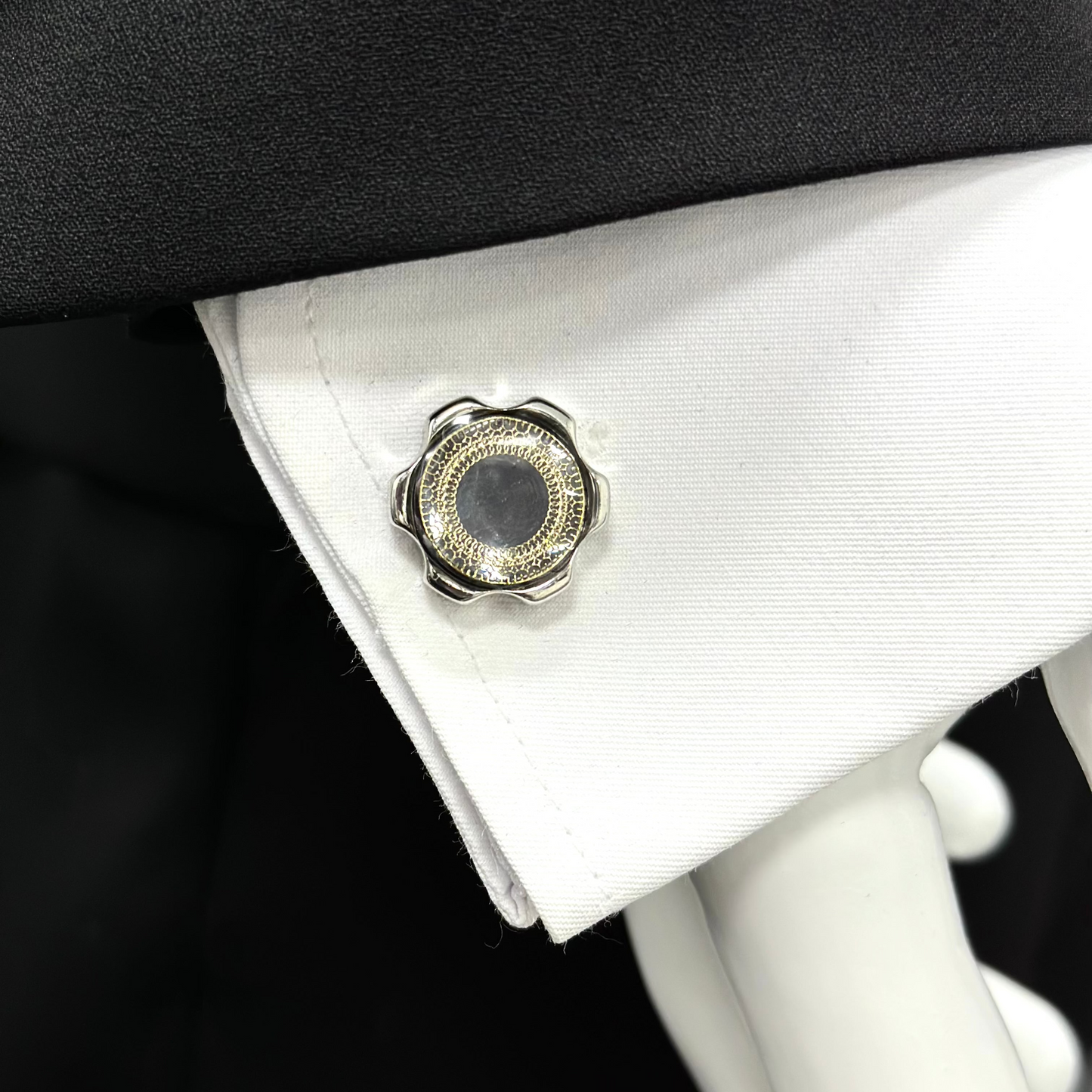 Silver with Black Detailing  Shaped Edges - Istanbul Fashion Cufflinks - 46