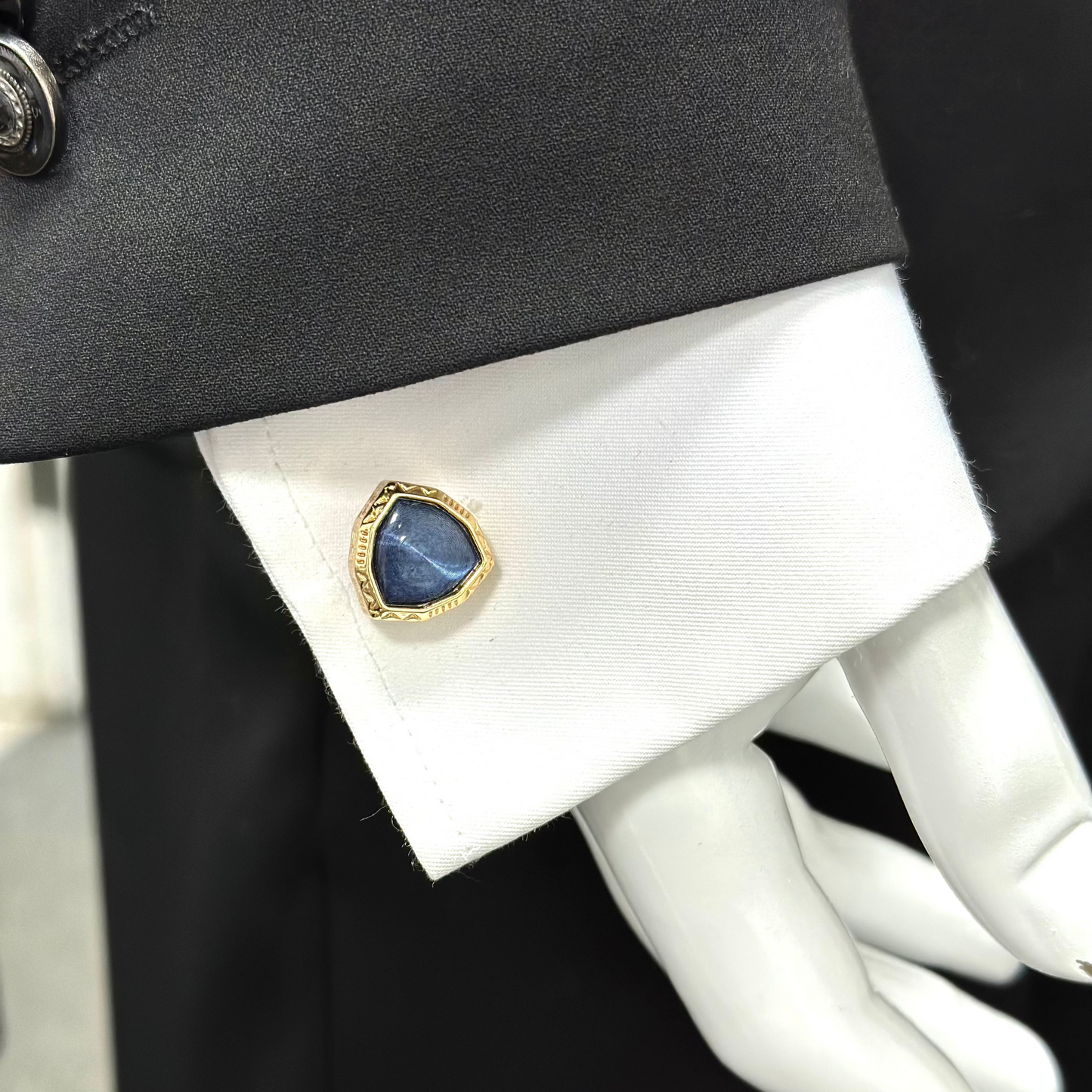 Triangle Shaped Gold and Blue Rhinestone  - Istanbul Fashion Cufflinks - 48