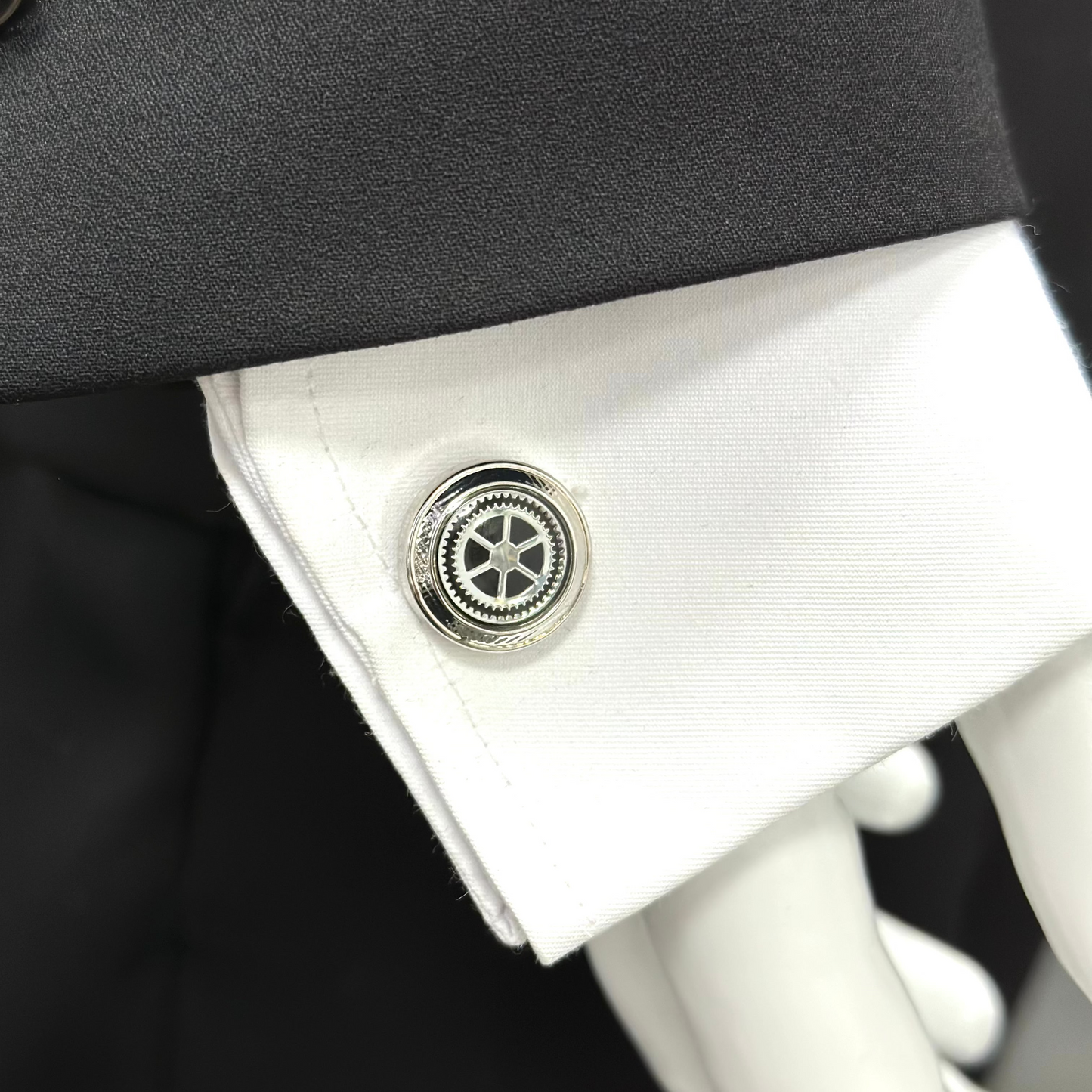 Round Shaped Silver and Black Interior  - Istanbul Fashion Cufflinks - 49