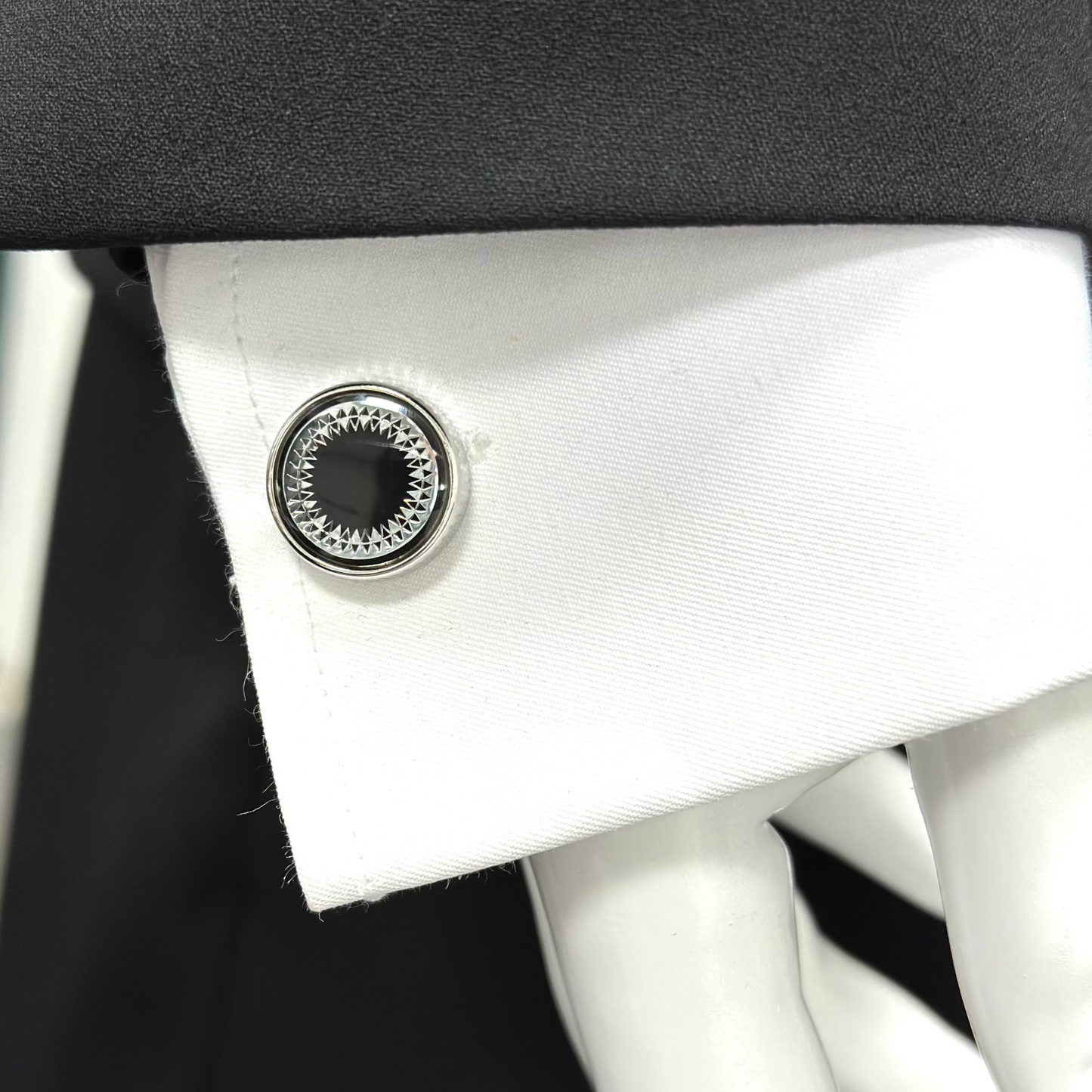 Round Shaped Silver and Black Interior  - Istanbul Fashion Cufflinks - 50