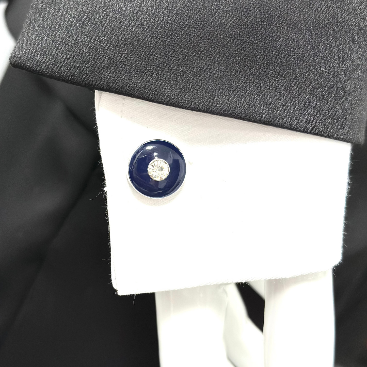 Round Dark Blue Centered with Diamond  - Istanbul Fashion Cufflinks - 60