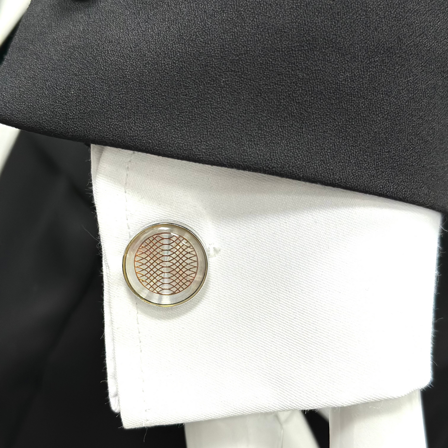 Round Silver with Fine Rose Gold Lines  - Istanbul Fashion Cufflinks - 61