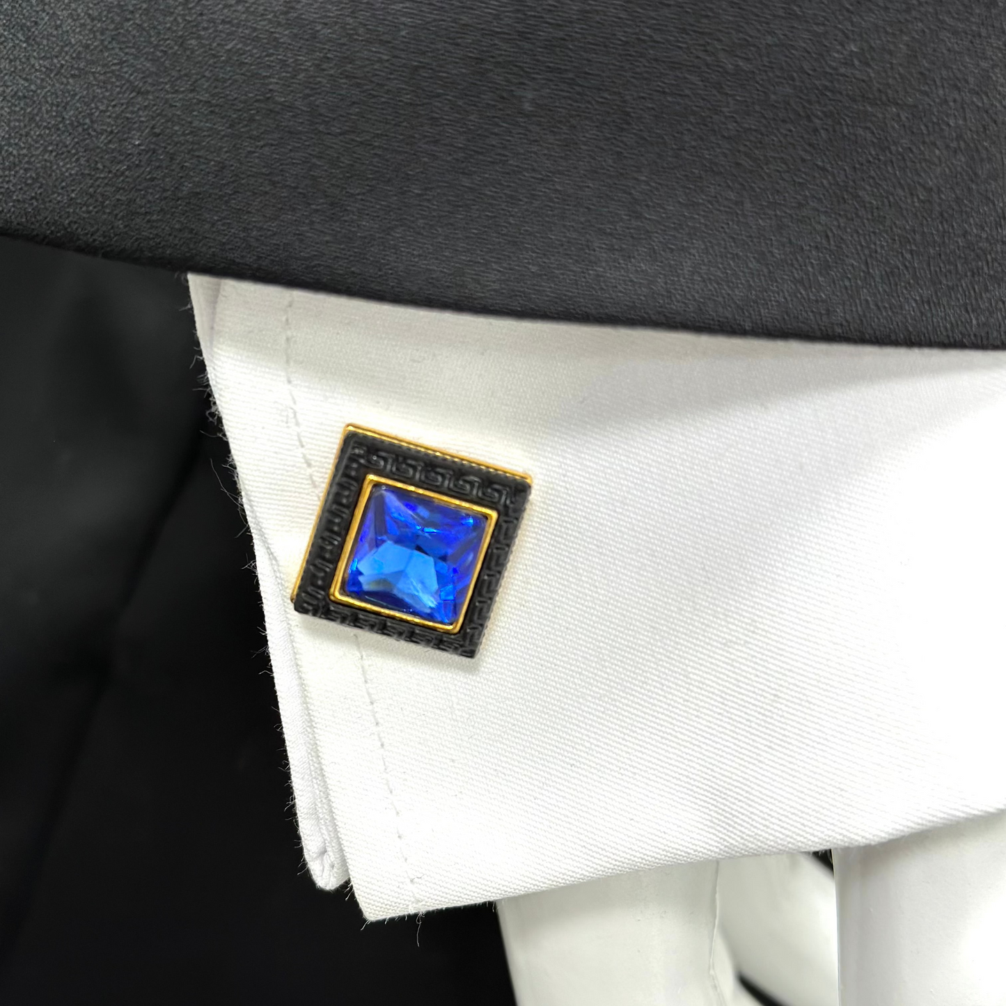 Square Royal Blue Jewel with Gold Exterior  - Istanbul Fashion Cufflinks - 63