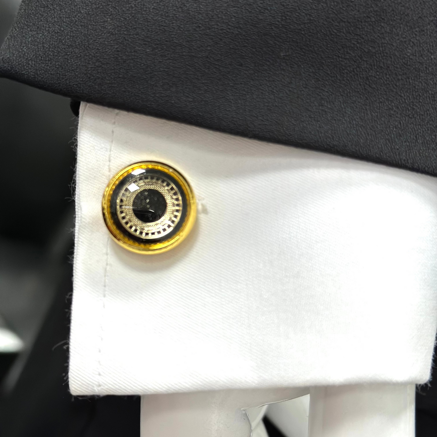 Round Black Contrasted with Gold. Details  - Istanbul Fashion Cufflinks - 64