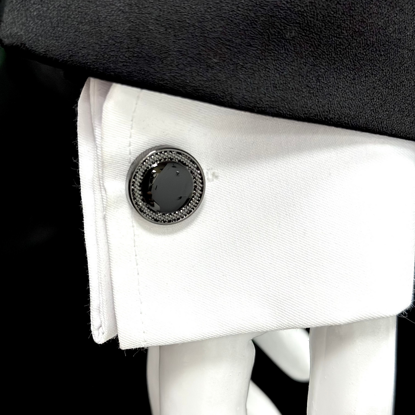 Round Chrome Black Contrasted with Dark Black  - Istanbul Fashion Cufflinks - 65