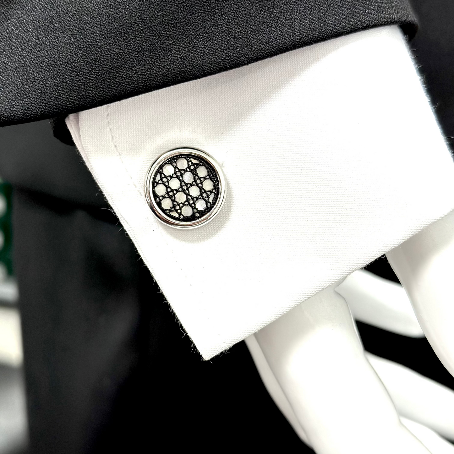 Round Silver Contrasted with Black Details   - Istanbul Fashion Cufflinks - 66