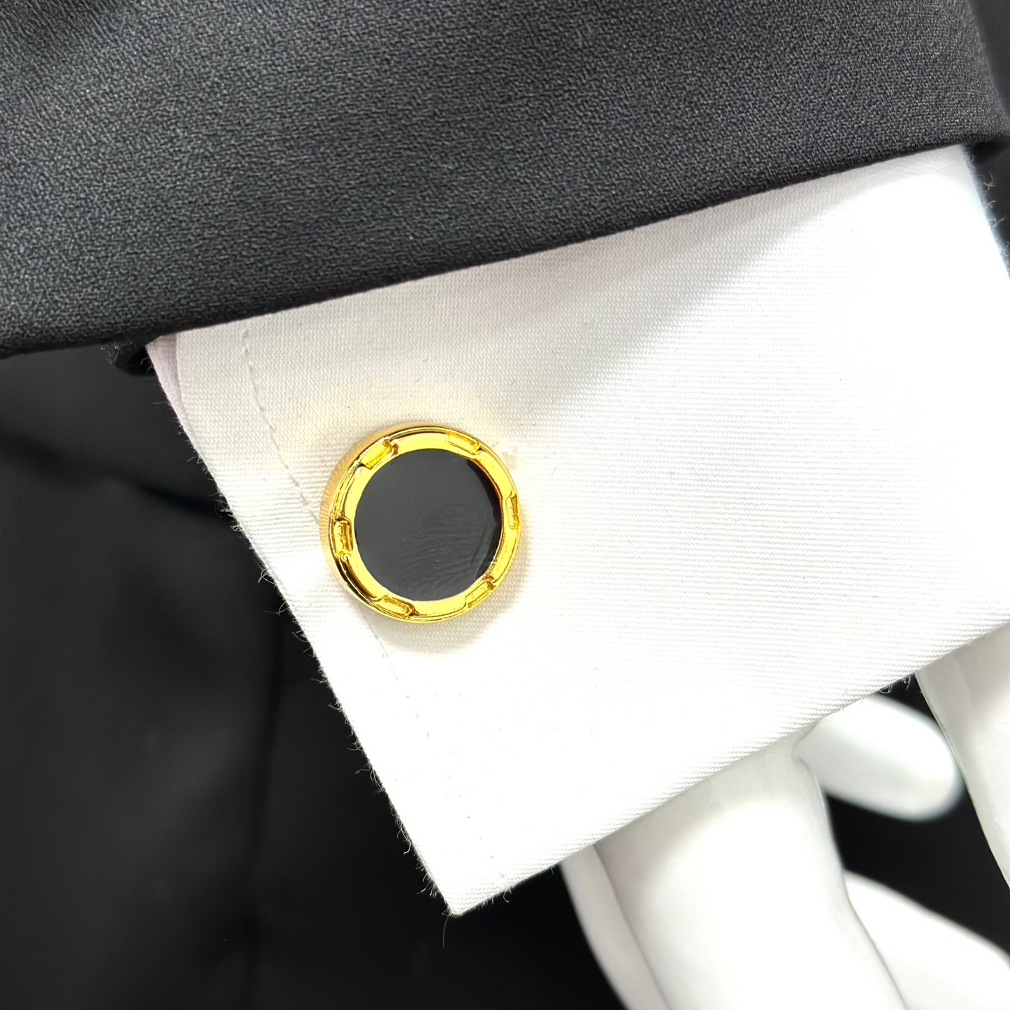 Round Gold Contrasted with Black Details   - Istanbul Fashion Cufflinks - 67
