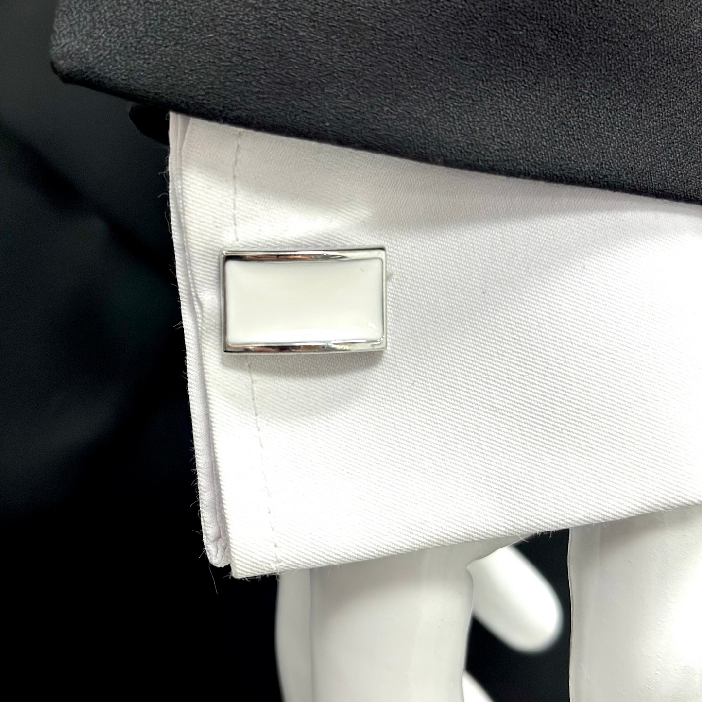 Rectangular  Silver with White  Interior - Istanbul Fashion Cufflinks - 68