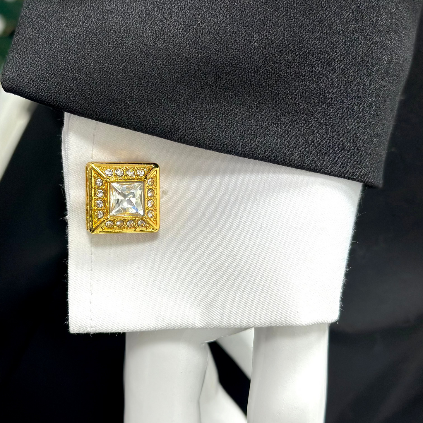 Luxury Gold Squared Detailed with Diamonds - Istanbul Fashion Cufflinks - 71
