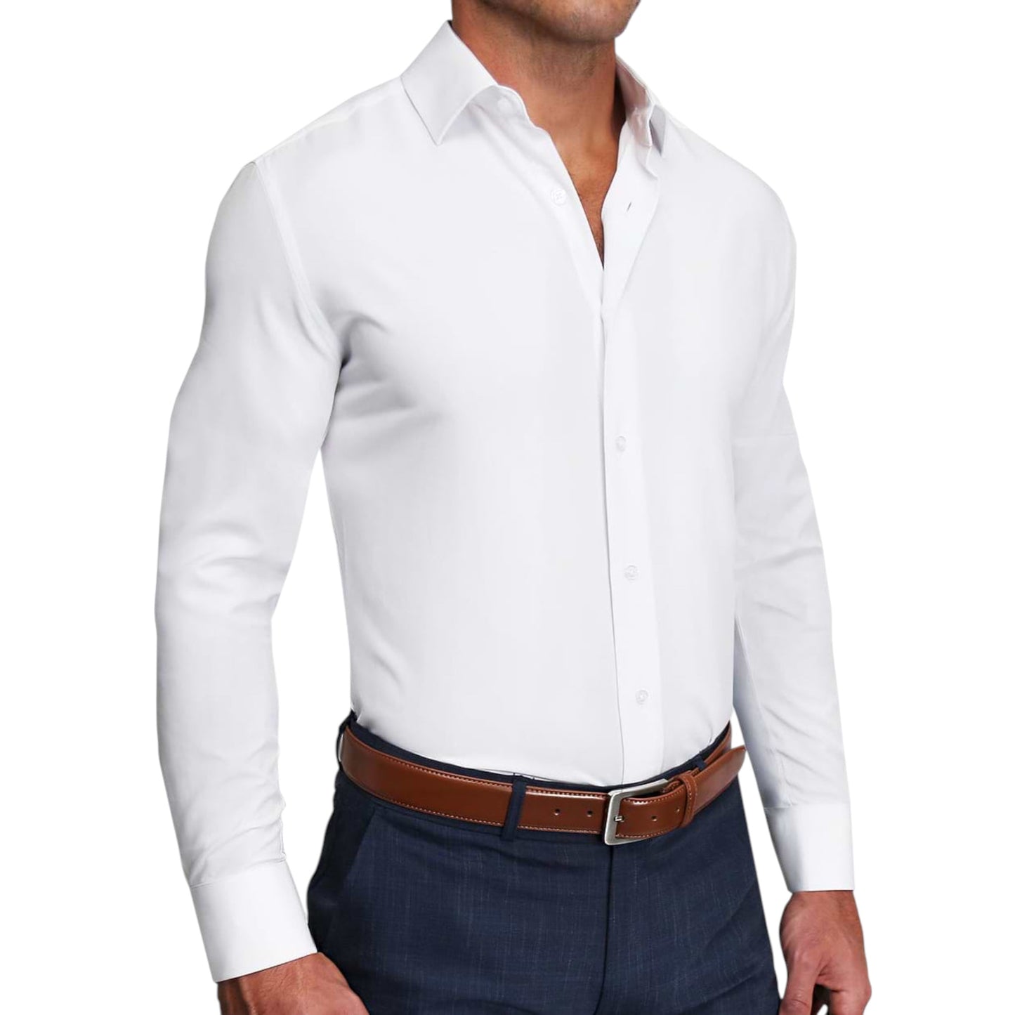 White - Men Long Sleeves  Formal Solid, Dress Shirt in Slim Fit  Style